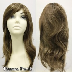 Açık Yoğun Küllü Kumral Işıltı Tonda Kaliteli Uzun Yan Kahkül Peruk - Thumbnail
