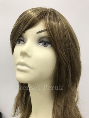 Açık Yoğun Küllü Kumral Işıltı Tonda Kaliteli Uzun Yan Kahkül Peruk