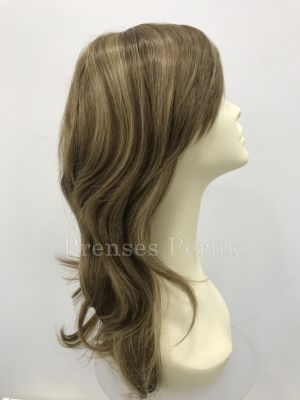 Açık Yoğun Küllü Kumral Işıltı Tonda Kaliteli Uzun Yan Kahkül Peruk