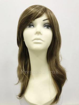 Açık Yoğun Küllü Kumral Işıltı Tonda Kaliteli Uzun Yan Kahkül Peruk