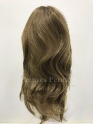 Açık Yoğun Küllü Kumral Işıltı Tonda Kaliteli Uzun Yan Kahkül Peruk - Thumbnail