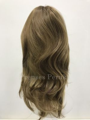 Açık Yoğun Küllü Kumral Işıltı Tonda Kaliteli Uzun Yan Kahkül Peruk