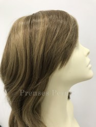 Açık Yoğun Küllü Kumral Işıltı Tonda Kaliteli Uzun Yan Kahkül Peruk - Thumbnail