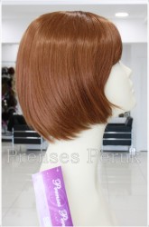 Canlı Bakır Renk Modern Kısa Küt Peruk - Thumbnail