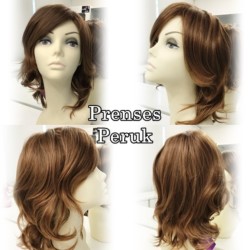 Canlı Karamel Katlı Omuz Boyunda Isıya Dayanıklı Sentetik Peruk - Thumbnail