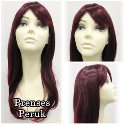 Canlı Koyu Kızıl Uzun Boy Kaliteli Sentetik Peruk - Thumbnail