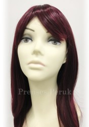 Canlı Koyu Kızıl Uzun Boy Kaliteli Sentetik Peruk - Thumbnail