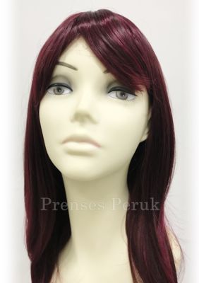 Canlı Koyu Kızıl Uzun Boy Kaliteli Sentetik Peruk