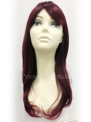 Canlı Koyu Kızıl Uzun Boy Kaliteli Sentetik Peruk