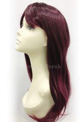 Canlı Koyu Kızıl Uzun Boy Kaliteli Sentetik Peruk