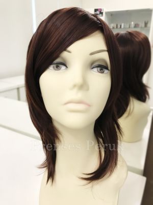 Çikolata Kahvesi Omuz Boyunda Isıya Dayanıklı Sentetik Peruk
