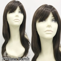 Doğal Kestane Kahküllü Uzun Isıya Dayanıklı Kaliteli Sentetik Peruk - Thumbnail