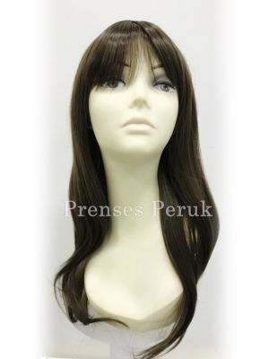 Doğal Koyu Kumral Uzun Kahküllü Sentetik Peruk