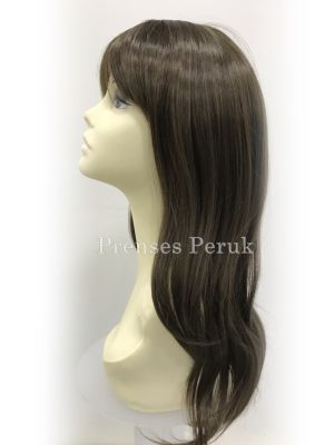 Doğal Koyu Kumral Uzun Kahküllü Sentetik Peruk