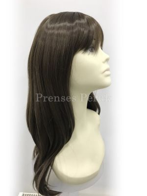 Doğal Koyu Kumral Uzun Kahküllü Sentetik Peruk