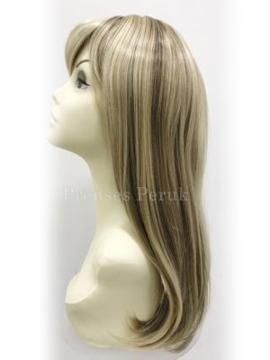 Doğal Kumral Röfleli Uzun Gür Kahküllü Sentetik Peruk