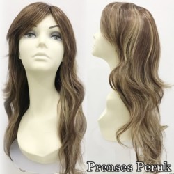 Kahve Balyajlı Uzun ve Hafif Dalgalı Kaliteli Sentetik Peruk - Thumbnail