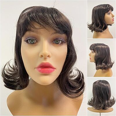 Kestane Renk Kahküllü Küt Kesim Sentetik Peruk - 6