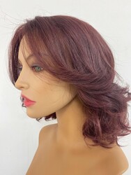 Kızıl Renk Katlı Kesim Doğal Gerçek Saç Peruk - Thumbnail