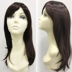 Koyu Çikolata Kahvesi Uzun Boy Gür Sentetik Peruk - Thumbnail