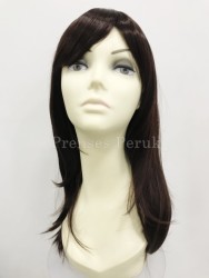 Koyu Çikolata Kahvesi Uzun Boy Gür Sentetik Peruk - Thumbnail