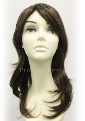 Koyu Kumral Sarı Işıltılı Röfle Katlı Kesim Uzun Kaliteli Sentetik Peruk