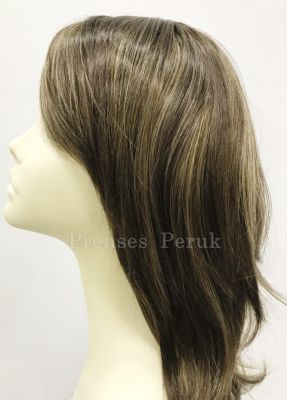 Koyu Kumral Sarı Işıltılı Röfle Katlı Kesim Uzun Kaliteli Sentetik Peruk