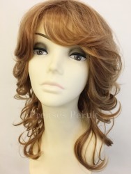 Kumral Karamel Canlı Renkte Uzun Boy Katlı Kesim Yan Kahküllü Peruk - Thumbnail