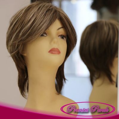 Kumral Röfleli Kısa Sentetik Peruk