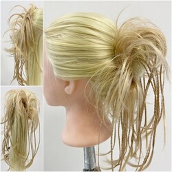 Lastikli Örgülü Hazır Topuz Sentetik Postiş - Thumbnail