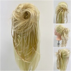 Örgülü Saç Lastikli Topuz Postiş Modeli - Thumbnail