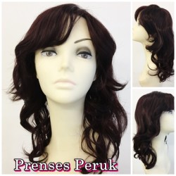 Patlıcan Moru Uzun Boy Katlı Kesim Yan Kahküllü Sentetik Peruk - Thumbnail