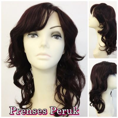 Patlıcan Moru Uzun Boy Katlı Kesim Yan Kahküllü Sentetik Peruk