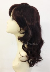 Patlıcan Moru Uzun Boy Katlı Kesim Yan Kahküllü Sentetik Peruk - Thumbnail