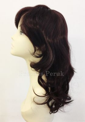 Patlıcan Moru Uzun Boy Katlı Kesim Yan Kahküllü Sentetik Peruk