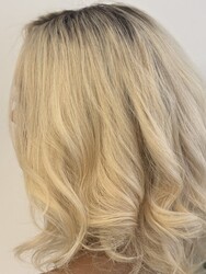 Platin Röfleli Deri Tepelikli Gerçek Saç Peruk - Thumbnail