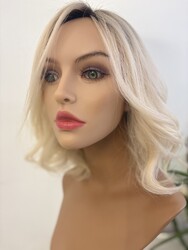 Platin Röfleli Deri Tepelikli Gerçek Saç Peruk - Thumbnail