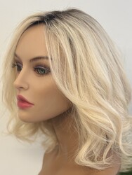 Platin Röfleli Deri Tepelikli Gerçek Saç Peruk - Thumbnail