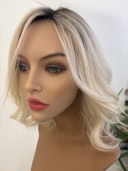 Platin Röfleli Deri Tepelikli Gerçek Saç Peruk - Thumbnail