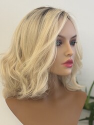 Platin Röfleli Deri Tepelikli Gerçek Saç Peruk - Thumbnail