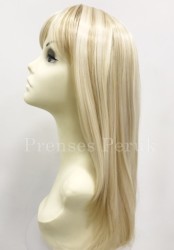 Platin Sarısı Kahküllü Uzun Boy Kaliteli Sentetik Peruk - Thumbnail