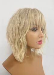 Platin Sarısı Katlı Kesim Gizli Tepelikli Gerçek Saç Peruk - Thumbnail