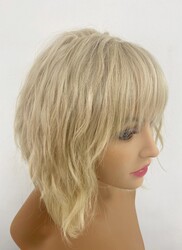 Platin Sarısı Katlı Kesim Gizli Tepelikli Gerçek Saç Peruk - Thumbnail