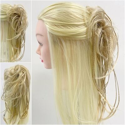 Röfleli Örgülü Model Lastikli Topuz Postiş Saç