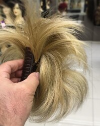 Sarı Röfleli Telli Modern Takma Topuz - Thumbnail