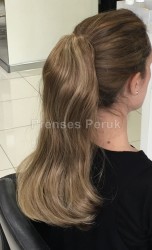 Uzun Sentetik Postiş Kahve Balyajlı Çift Yönlü Kullanım - Thumbnail