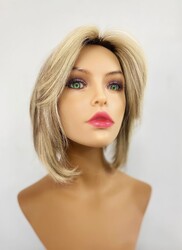 Prenses Peruk - Yeni Koleksiyon Sarı Röfleli Kısa Katlı Gerçek Saç Peruk