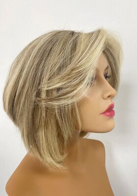 Yeni Koleksiyon Sarı Röfleli Kısa Katlı Gerçek Saç Peruk