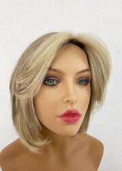 Yeni Koleksiyon Sarı Röfleli Kısa Katlı Gerçek Saç Peruk - Thumbnail