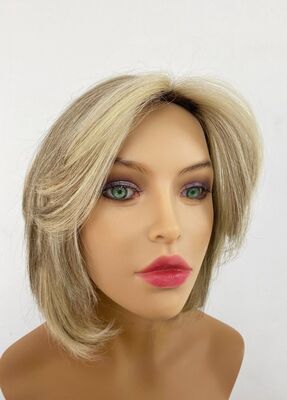 Yeni Koleksiyon Sarı Röfleli Kısa Katlı Gerçek Saç Peruk